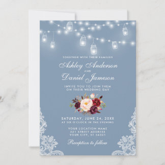 Convites Luzes De Casamento Floral De Casamento Dusty Blue 
