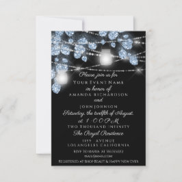 Convites Luzes de Casamento Jars Rustic Glitter Blue Black