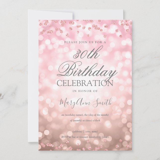 Convites Luzes de Confetti com aniversário de 30 anos Doura (Frente)