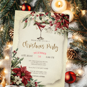 Convites Luzes de Copo de Vinho Elegantes Poinsettia Natal