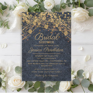 Convites Luzes de Corda Azuis e Douradas Rustic Glam para C