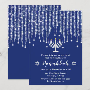 Convites Luzes de Corda Azuis e Prateadas Festa de Hanukkah