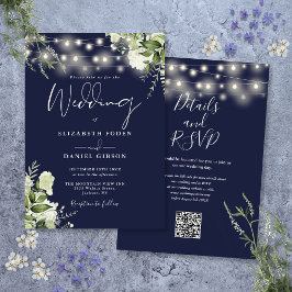 Convites Luzes de Corda Azuis Navy Florais Código QR Casame