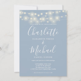 Convites Luzes de Corda Azul Empoeirado Elegante Casamento 