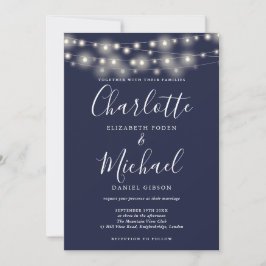 Convites Luzes de Corda Azul Marinho Elegante Casamento 