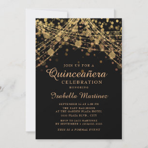 Convites Luzes de Corda Brilhante Dourado Preto Quinceañera