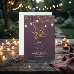 Convites Luzes de Corda Burgundy Rústicas Save the Date