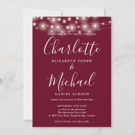 Convites Luzes de Corda Burgundy Script Foto Casamento 