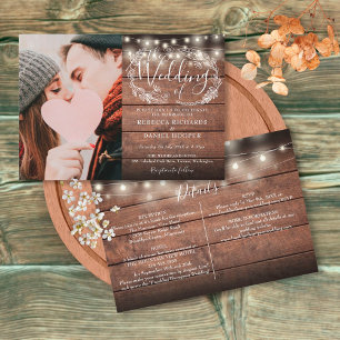 Convites Luzes de Corda Casamento Rústico em Madeira Foto T