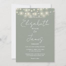 Convites Luzes de Corda Chic Verde Sage Tudo em Um Casament