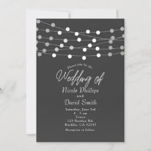 Convites Luzes de Corda Cinza Prata Casamento Moderno