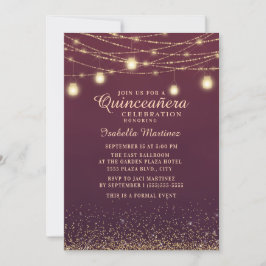 Convites Luzes de Corda com Brilho Dourado Borgonha Quincea
