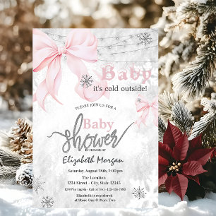 Convites Luzes de Corda com Flocos de Neve e Laço Rosa para