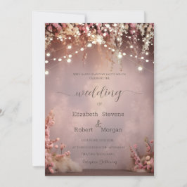 Convites Luzes de Corda com Flores Rosadas Casamento