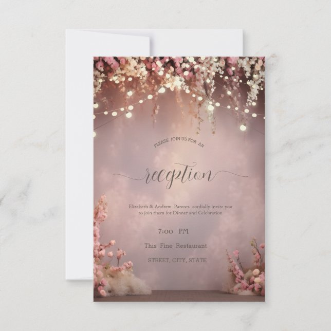 Convites Luzes de Corda com Flores Rosadas Casamento (Frente)