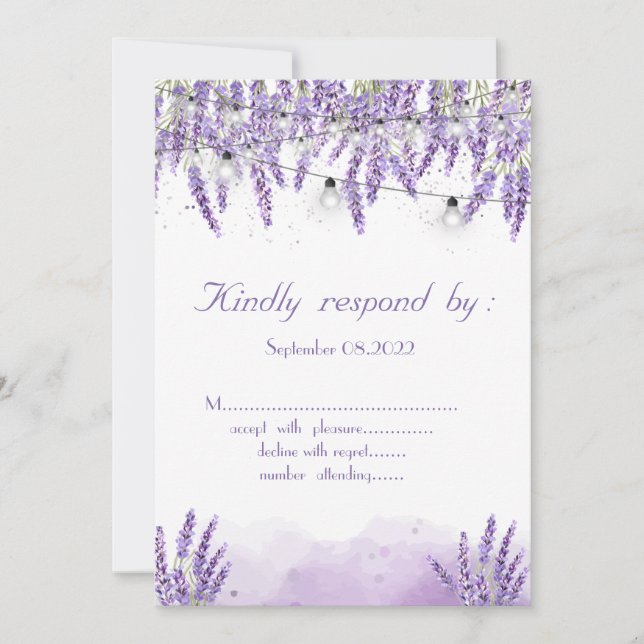 Convites Luzes de Corda com Lavanda em Aquarela (Frente)