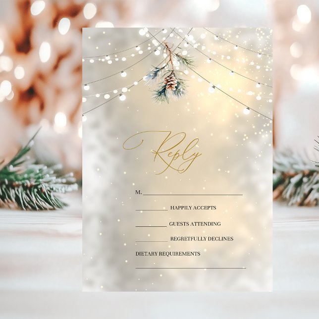 Convites Luzes de Corda com Pinhas Casamento de Inverno RSV (Criador carregado)
