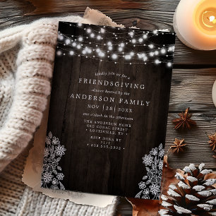 Convites Luzes de Corda com Renda e Madeira - Friendsgiving