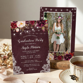 Convites Luzes de Corda com Renda Floral Marsala para Fotos