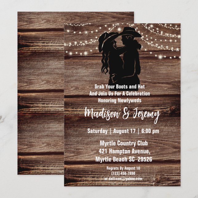 Convites Luzes de Corda com Silhueta Western Rústica Celeir (Frente/Verso)