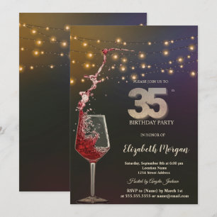 Convites Luzes de Corda com Vinho Tinto para Aniversário de