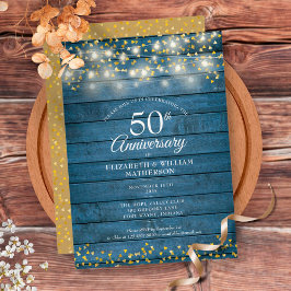 Convites Luzes de Corda de Aniversário de 50 Anos Corações 