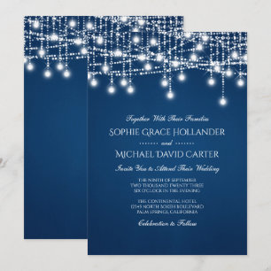 Convites Luzes de corda de brilho branco em azul