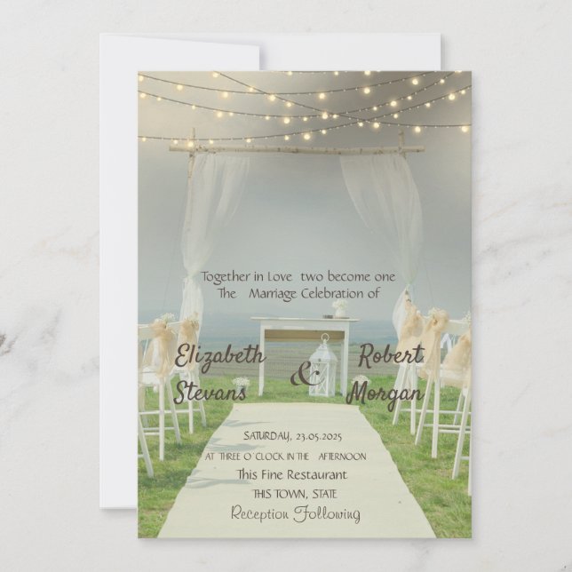 Convites Luzes de Corda de Casamento na Praia da Árvore (Frente)