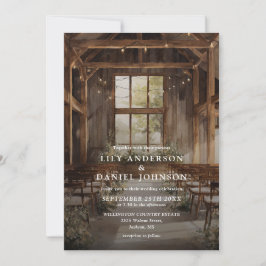 Convites Luzes de Corda de Celeiro Rústico em Aquarela Casa