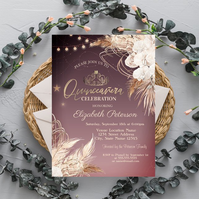 Convites Luzes de Corda de Flores Boho Quinceañera (Criador carregado)