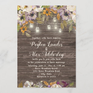 Convites Luzes de Corda de Madeira Floral Creme de Ferrugem