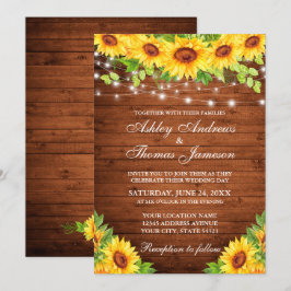 Convites Luzes de Corda de Madeira Floral de Girassol Russo