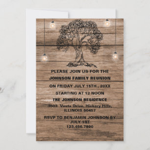 Convites Luzes de Corda de Madeira Rústica & Árvore Reunião