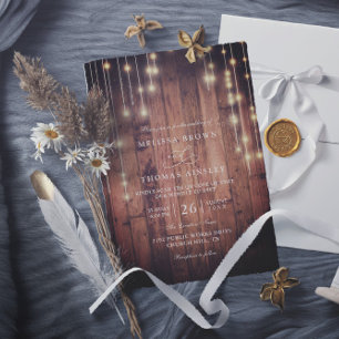 Convites Luzes de Corda de Madeira Rústica Casamento Código
