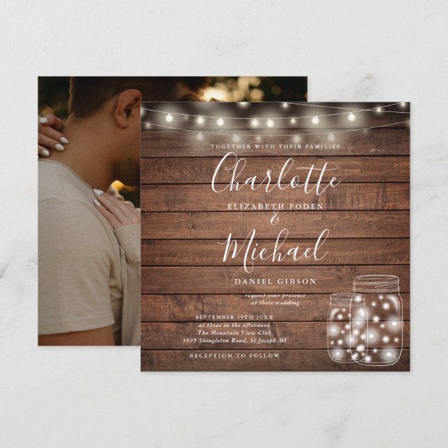 Convites Luzes de Corda de Madeira Rústica Jarro de Pedra C (Frente/Verso)