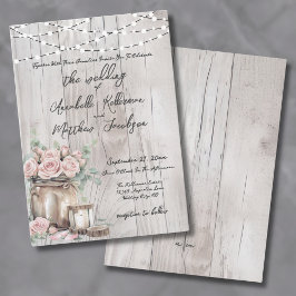 Convites Luzes de Corda de Madeira Rústica Rosas Casamento 