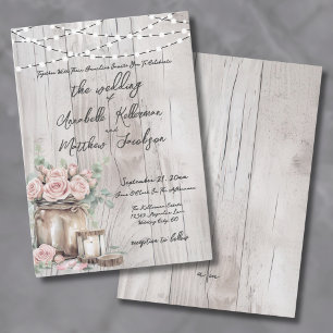 Convites Luzes de Corda de Madeira Rústica Rosas Casamento