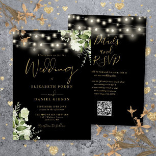Convites Luzes de Corda de Ouro Preto Floral Código QR Casa