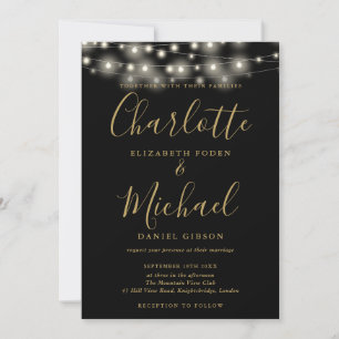 Convites Luzes de Corda de Ouro Preto Script Foto Casamento