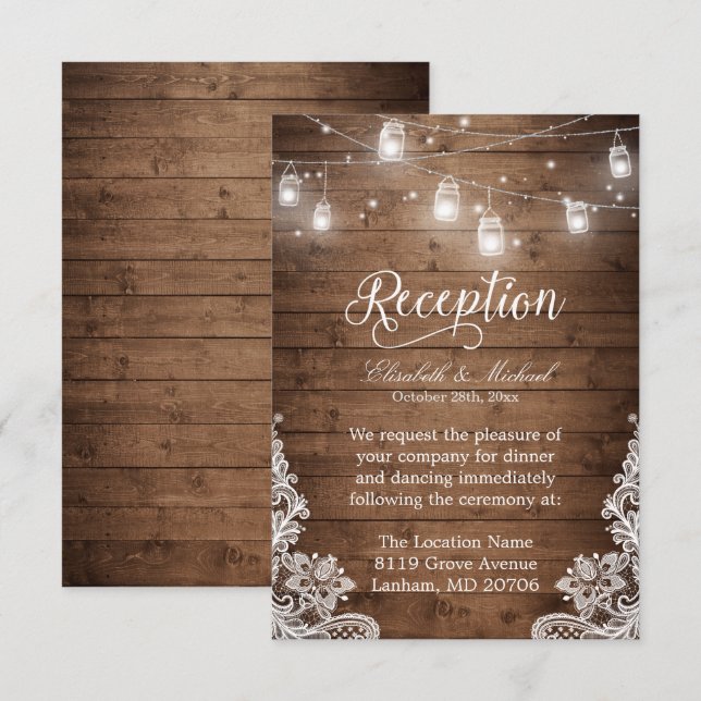 Convites Luzes de Corda de Pote de Pedra de Madeira Rústica (Frente/Verso)