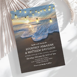 Convites Luzes de Corda de Praia no Oceano Casamento