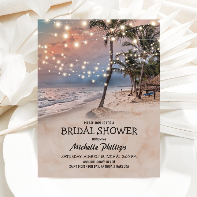 Convites Luzes de Corda de Praia Vintage Tropical Festa de  (Criador carregado)