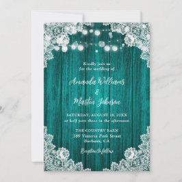Convites Luzes de Corda de Renda Floral em Madeira Azul-Ver