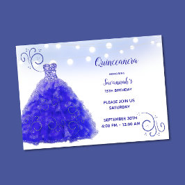 Convites Luzes de Corda de Vestido Azul Princesa Quinceaner