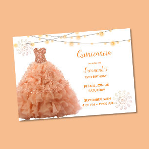 Convites Luzes de Corda de Vestido Coral Quinceanera