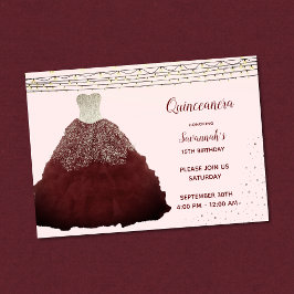 Convites Luzes de Corda de Vestido Vermelho Princesa Quince