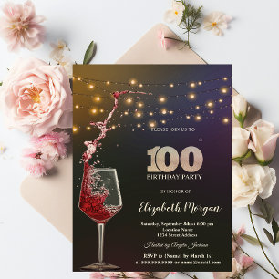 Convites Luzes de Corda de Vinho Tinto Aniversário de 100 a