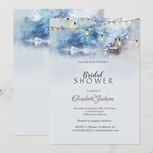 Convites Luzes de corda do lago Winter Mountain (Frente/Verso)