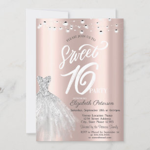 Convites Luzes de Corda Elegantes Vestido Rosa Dourado Doce