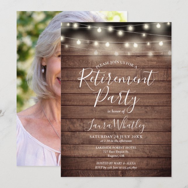 Convites Luzes de Corda em Madeira Rústica Foto Festa de Ap (Frente/Verso)